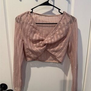Chic Lace Twist Front Blouse in Blush